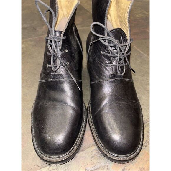 Stradivari Shoes Women Ankle Boots 38 7.5 Black Leather Lace Up Block Heel Italy - Picture 4 of 8